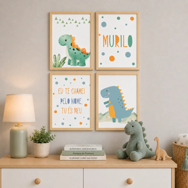 Quadro Decorativo Infantil Personalizado A4 | Dino Cute