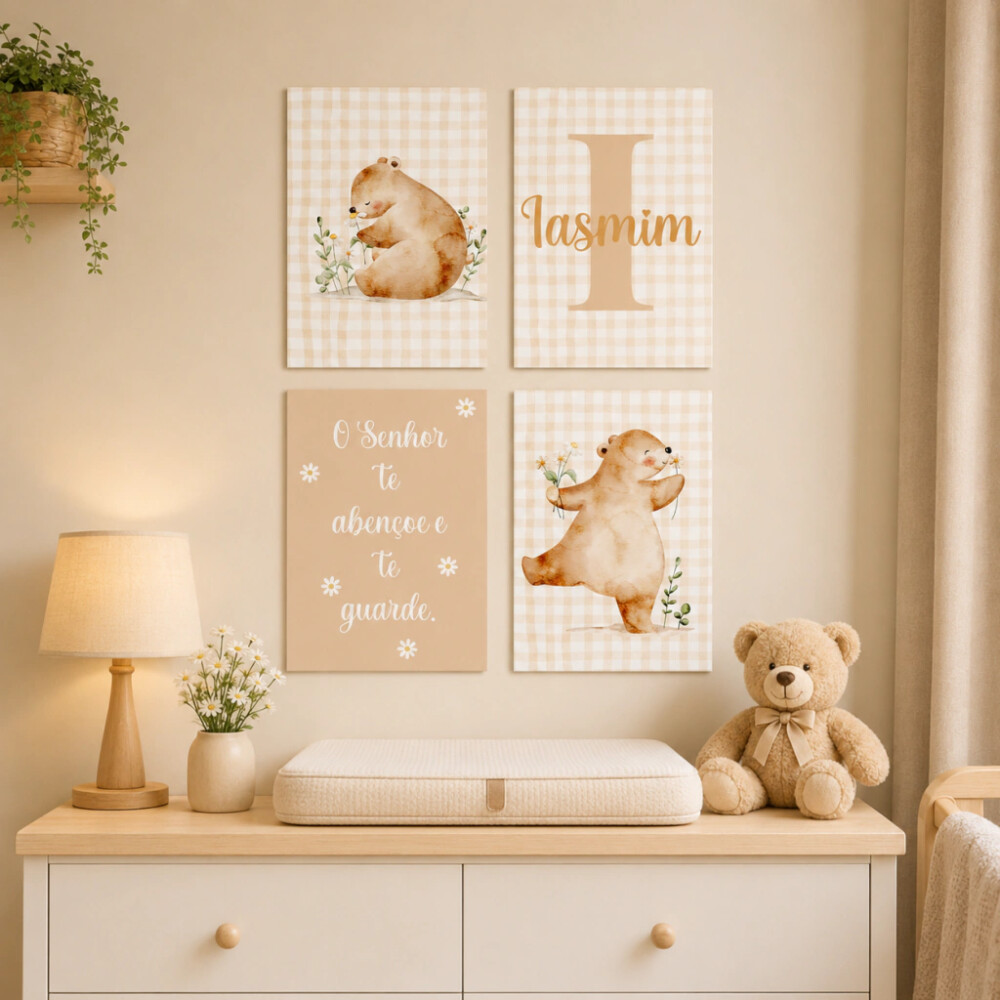 Quadro Decorativo Infantil Personalizado A4 | Ursinho Jardineiro