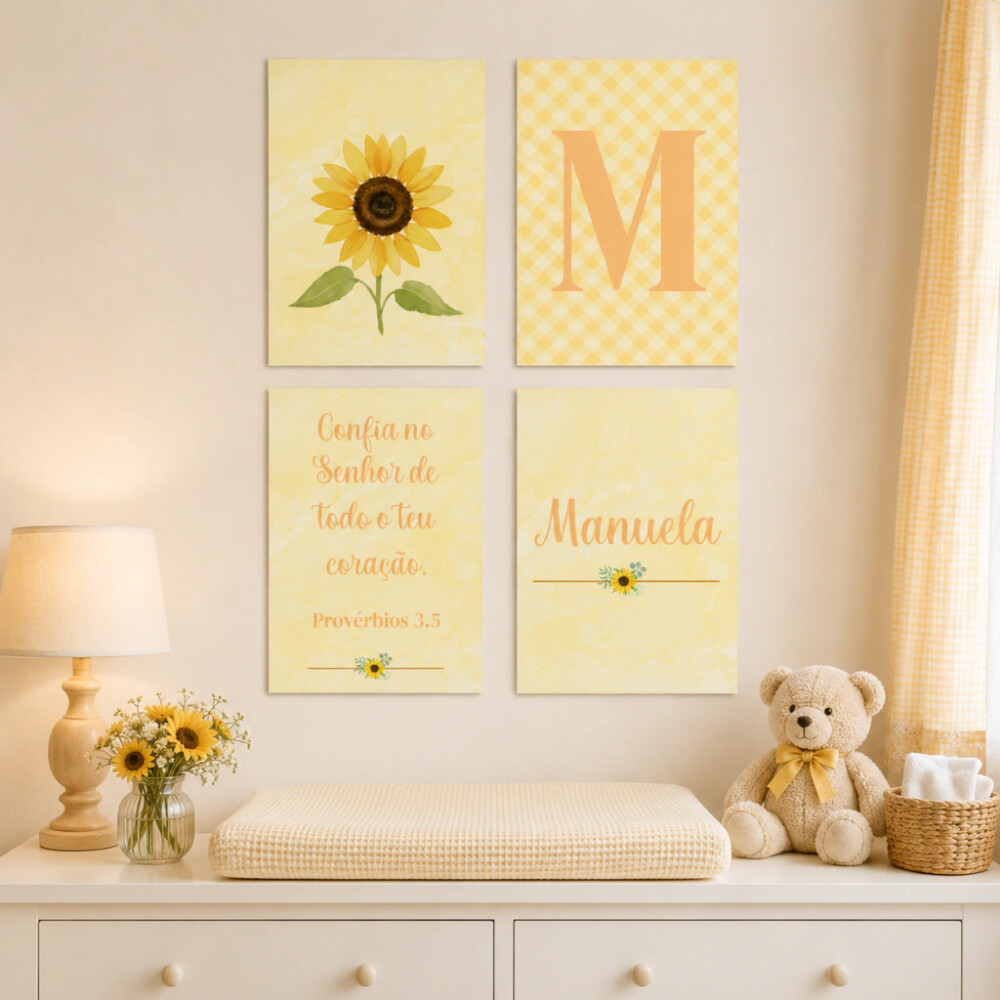 Quadro Decorativo Infantil Personalizado A4 | Ursinho Jardineiro