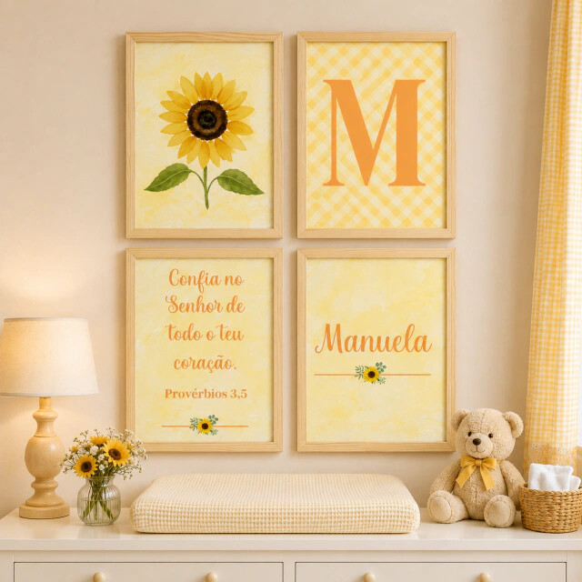 Quadro Decorativo Infantil Personalizado A4 | Ursinho Jardineiro