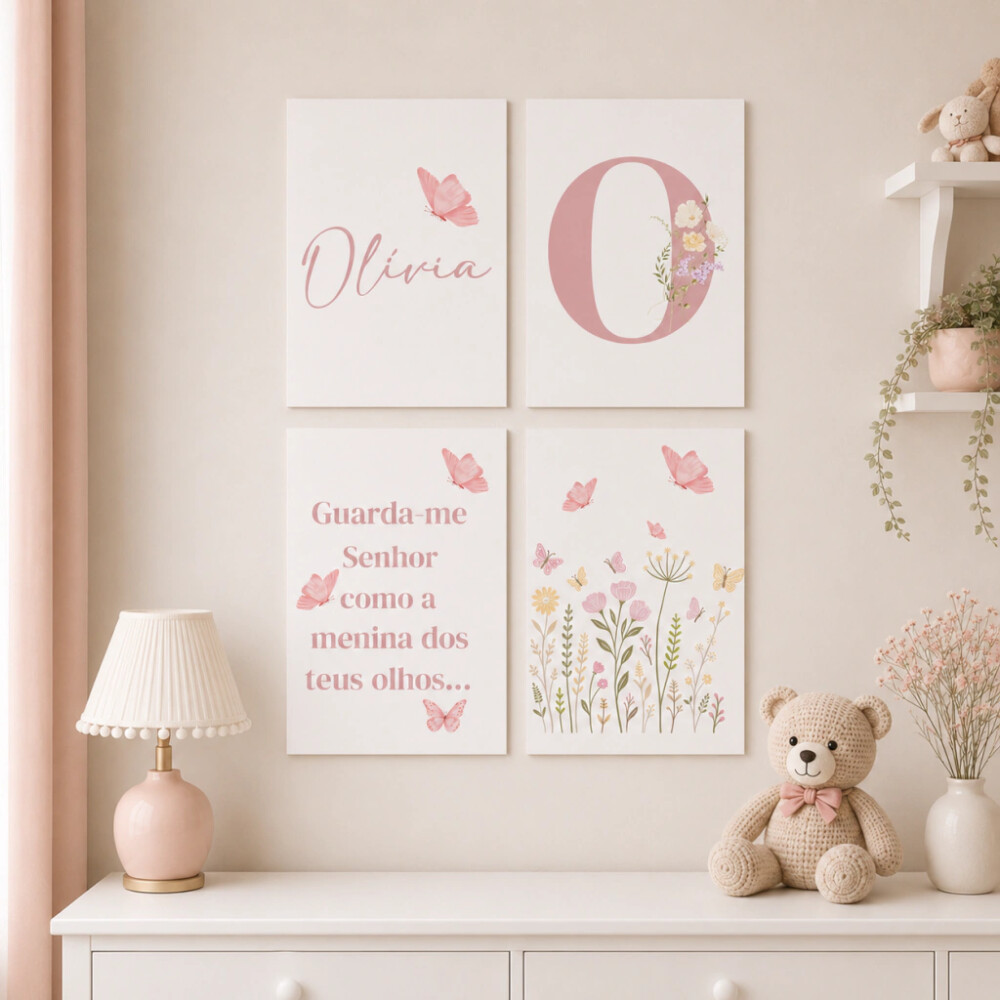 Quadro Decorativo Infantil Personalizado A4 | Jardim das Borbolet