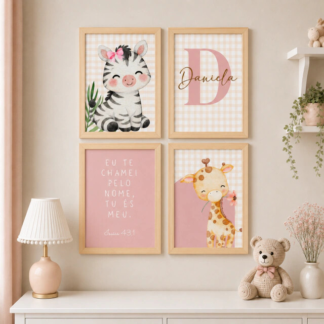 Quadro Decorativo Infantil Personalizado A4 | Safari Cute