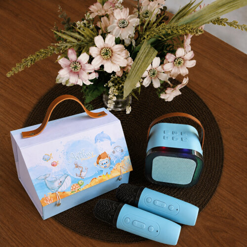 Kit Karaokê Personalizado Infantil Caixa Cartonada com Microfone e Caixa de Som Modelo 8