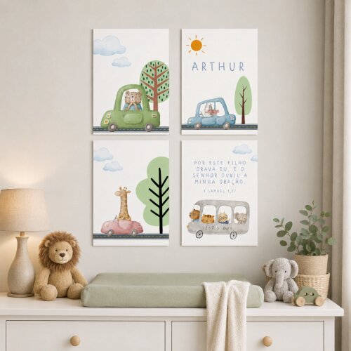 Quadro Decorativo Infantil Personalizado A4 | Transportes Animais