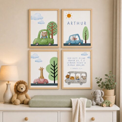 Quadro Decorativo Infantil Personalizado A4 | Transportes Animais