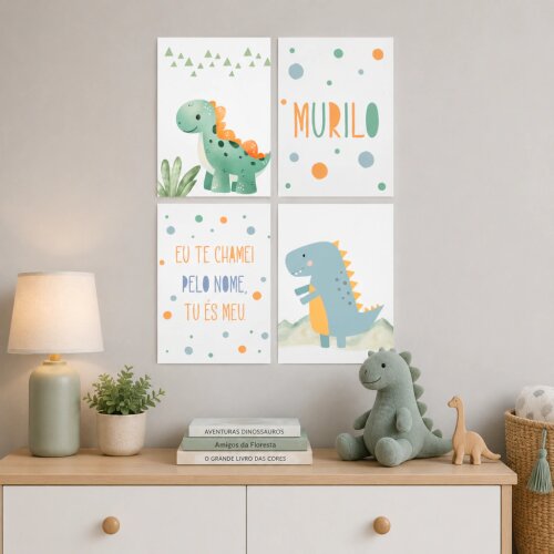 Quadro Decorativo Infantil Personalizado A4 | Dino Cute