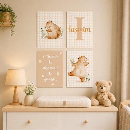 Quadro Decorativo Infantil Personalizado A4 | Ursinho Jardineiro