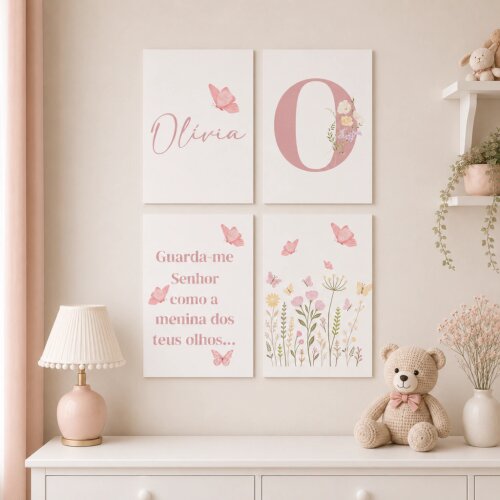 Quadro Decorativo Infantil Personalizado A4 | Jardim das Borboletas