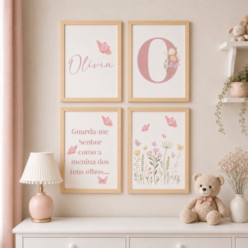 Quadro Decorativo Infantil Personalizado A4 | Jardim das Borbolet