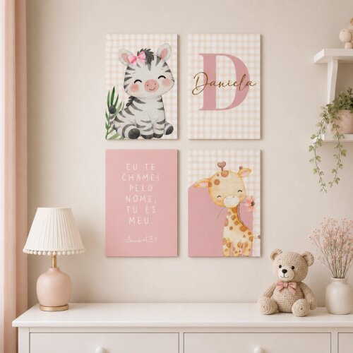Quadro Decorativo Infantil Personalizado A4 | Safari Cute