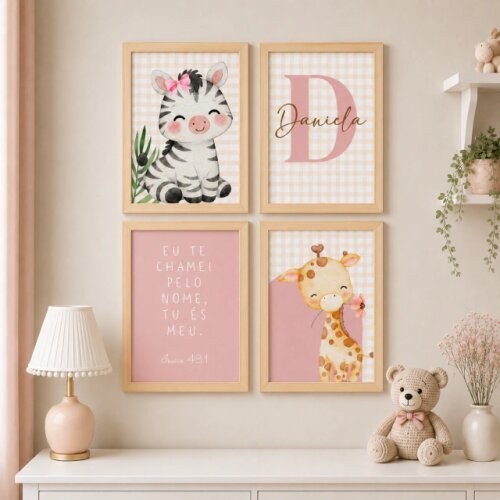 Quadro Decorativo Infantil Personalizado A4 | Safari Cute