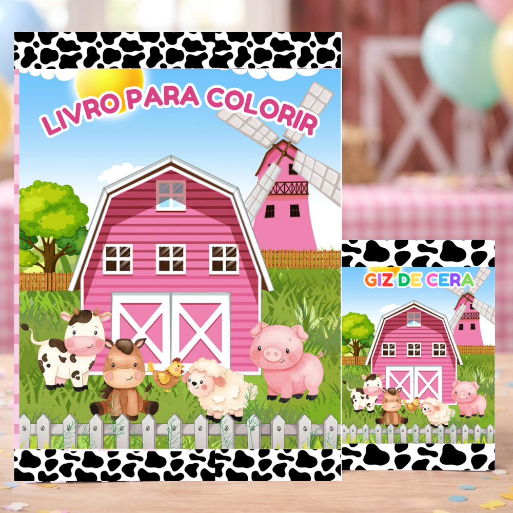Livro para colorir Fazendinha rosa