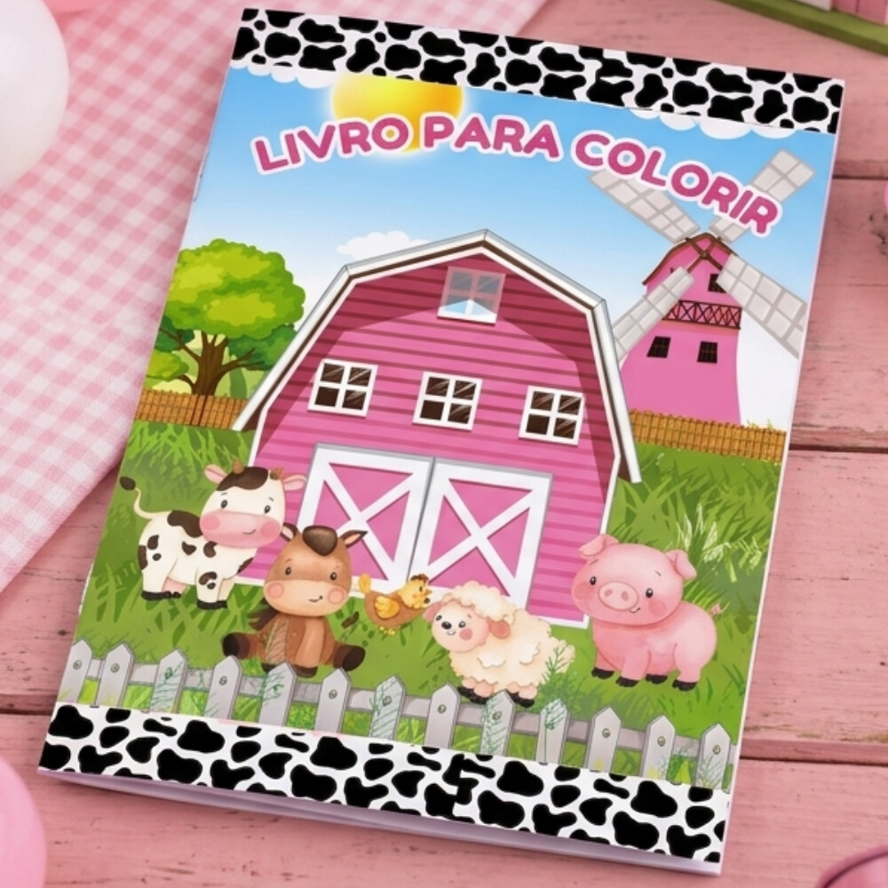 Livro para colorir Fazendinha rosa