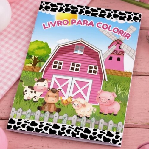 Livro para colorir Fazendinha rosa
