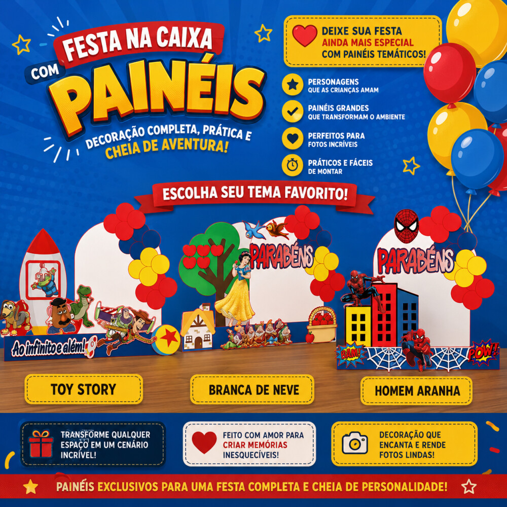 Arquivo de Corte Painel Festa na Caixa Branca de Neve ,Toy Story,
