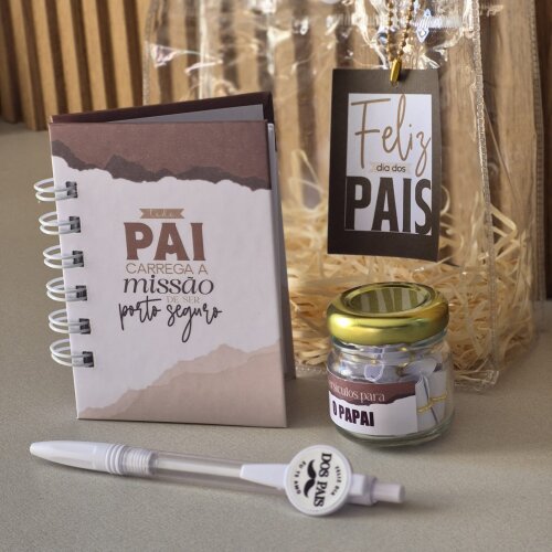 Kit Dia dos Pais - Mini Caderno + Potinho de Bençãos + Caneta