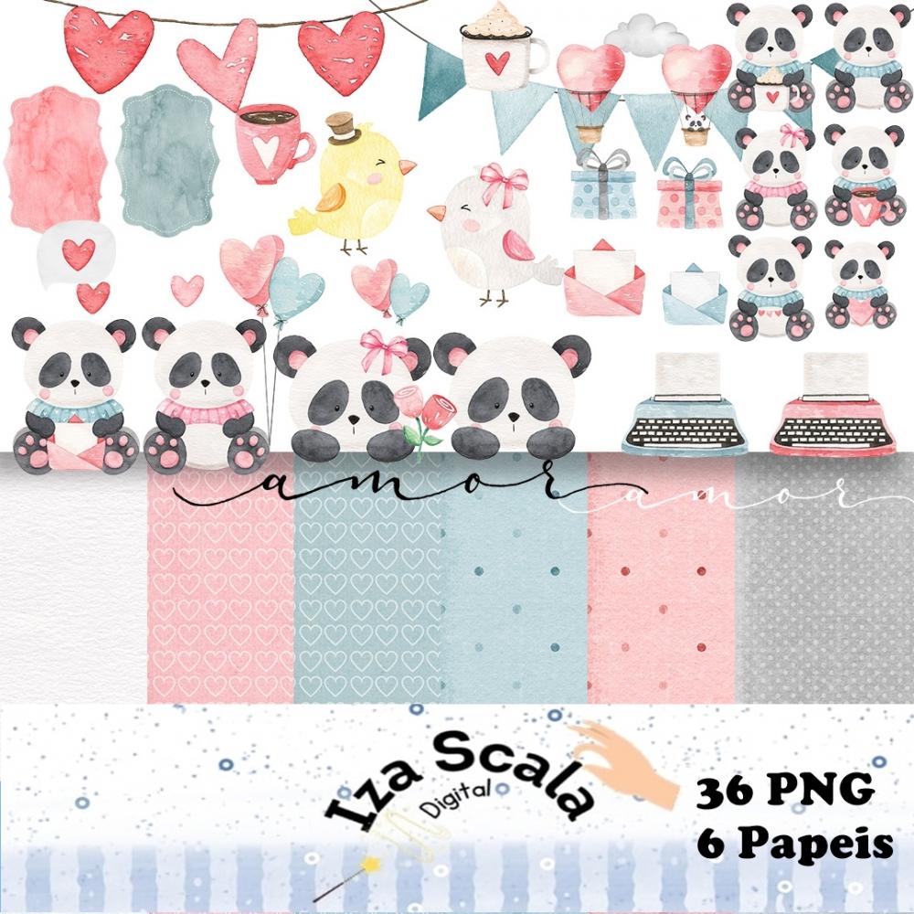 Kit Digital Panda Aquarela