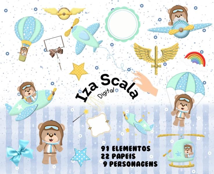 Kit Digital Ursinho Aviador Azul Claro