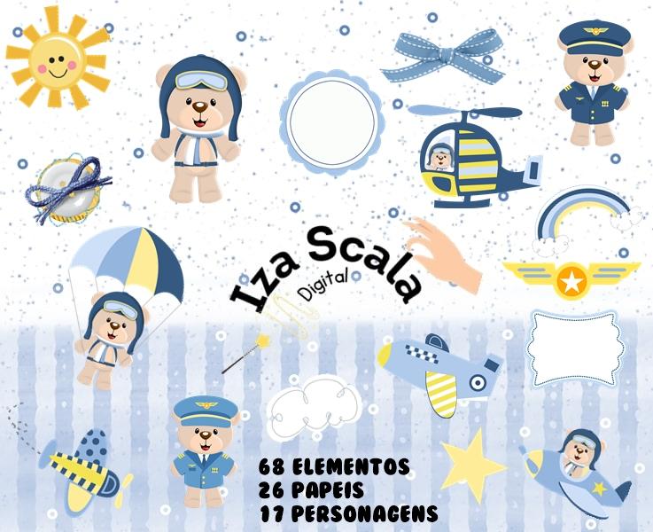 Kit Digital Ursinho Aviador Azul Escuro