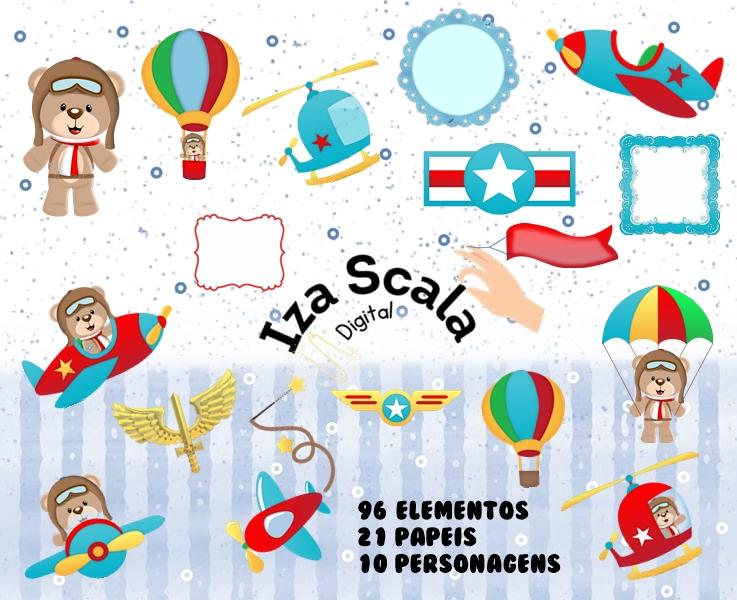 Kit Digital Ursinho Aviador Vermelho