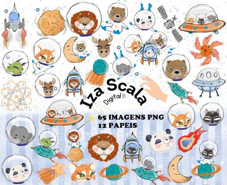 Kit Digital Animais Astronauta Aquarela