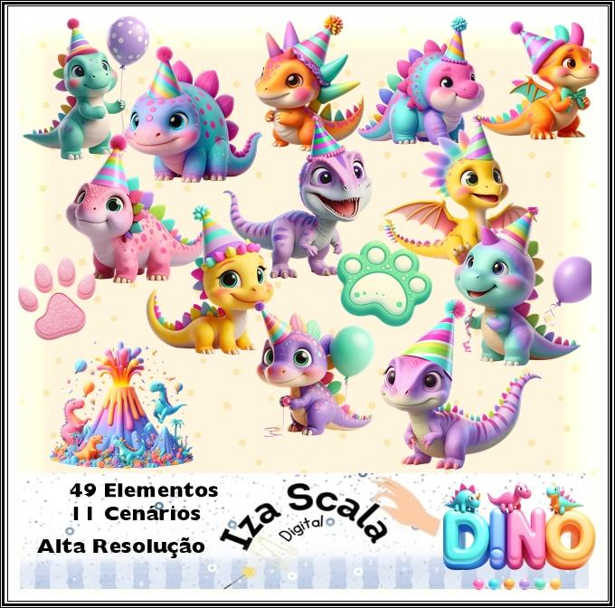 Kit Digital Dinossauros em Festa - IA