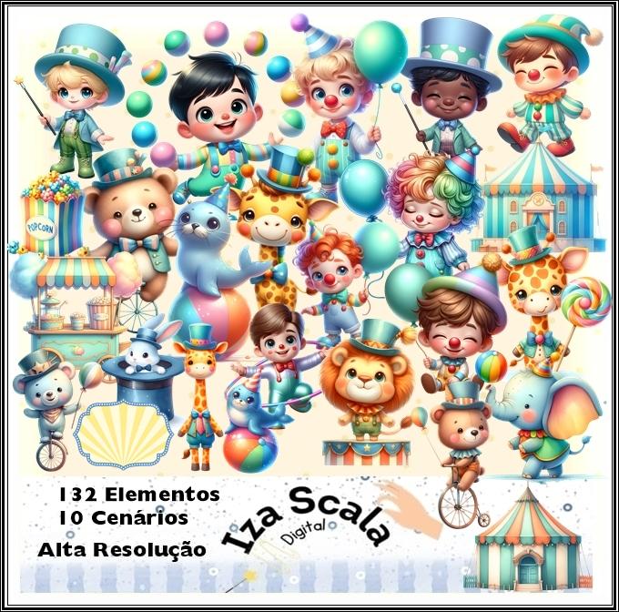 Kit Digital Circo Aquarela Menino - IA