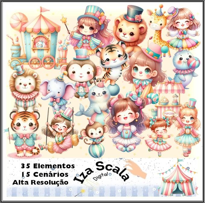 Kit Digital Circo Cute Aquarela Rosa - IA