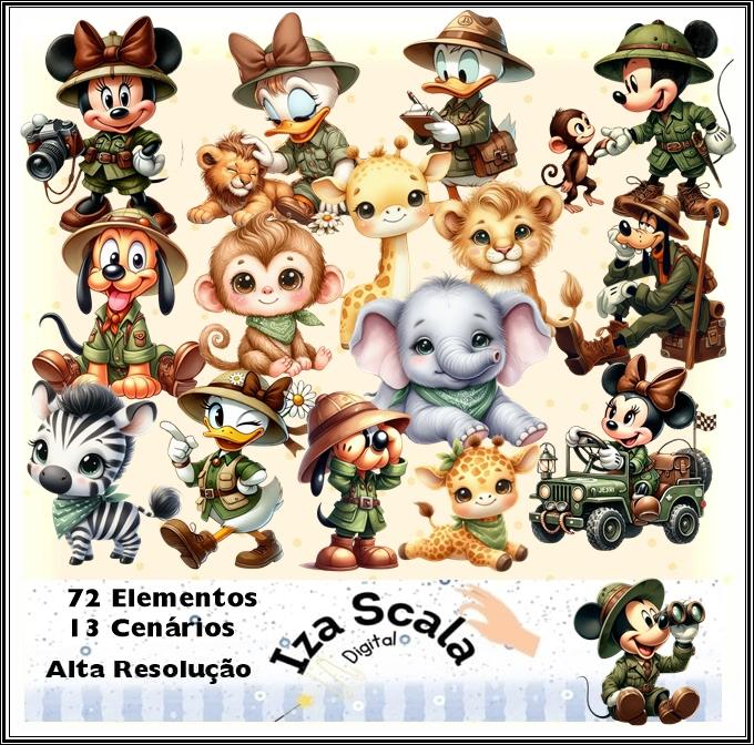 Kit Digital Mickey Safari Aquarela  - IA