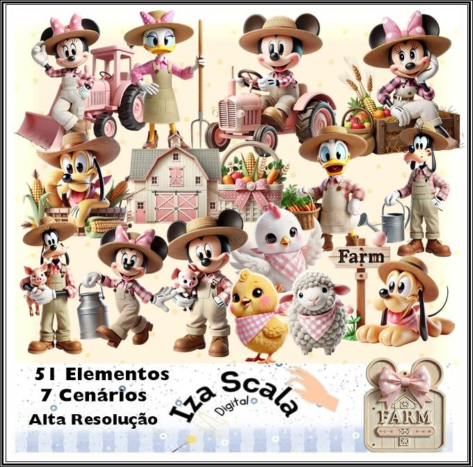 Kit Digital Minnie Rosa Fazendinha - IA