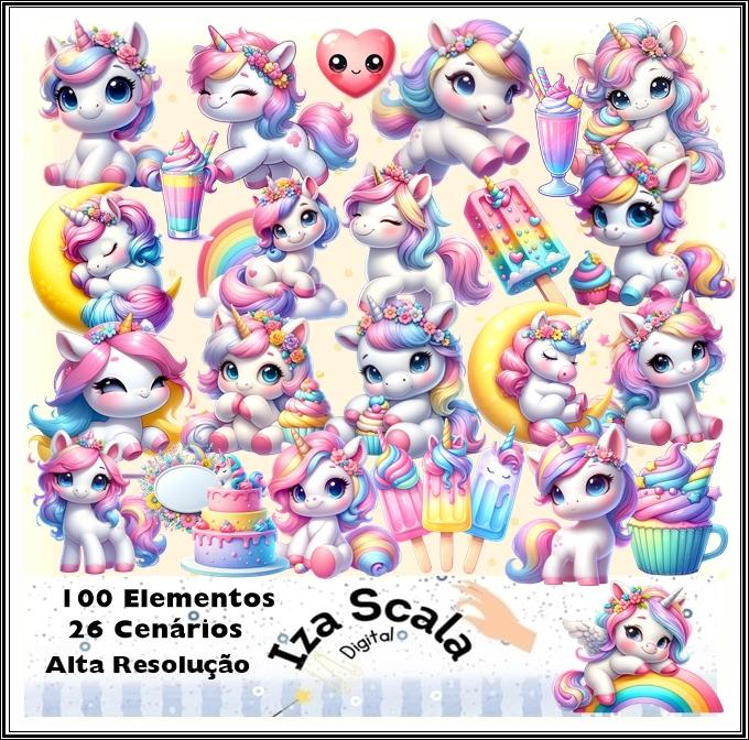 Kit Digital Unicórnio Aquarela - IA