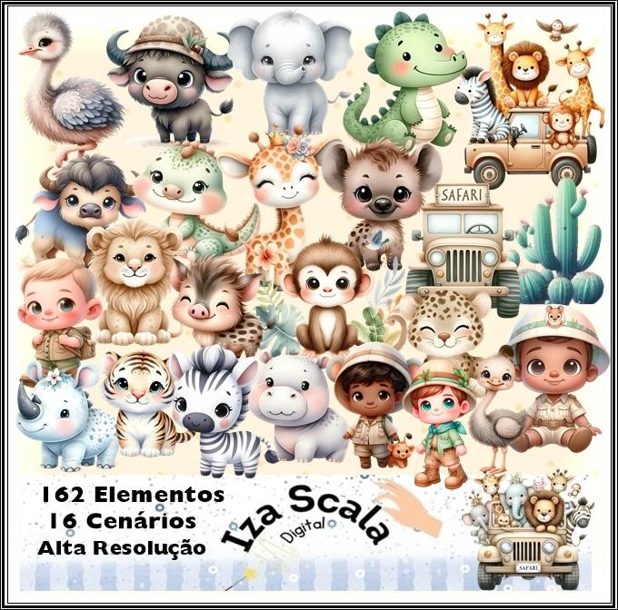 Kit Digital Safari Baby Aquarela - IA