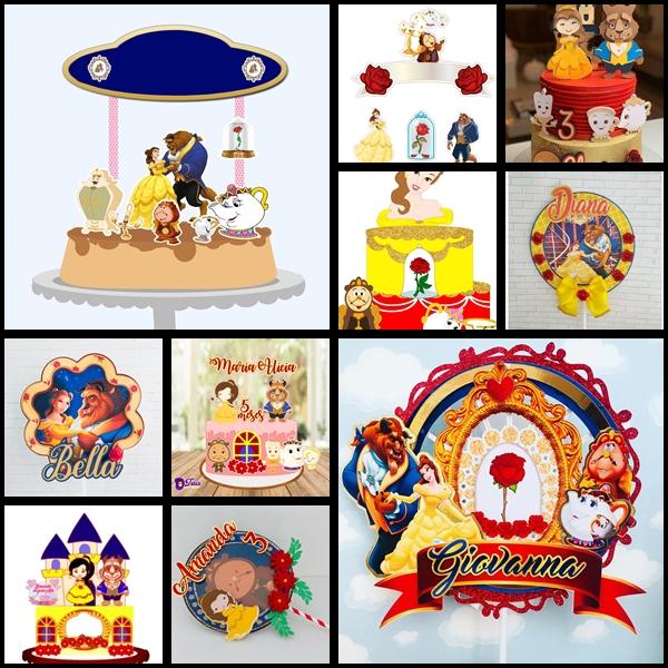 Arquivo de corte - Topo de Bolo A Bela e a Fera