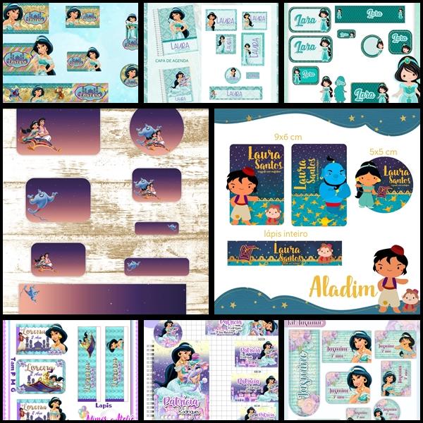 Etiqueta Escolar Aladdin e Jasmine