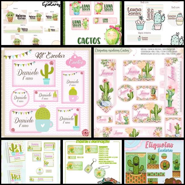 Etiqueta Escolar Cactos