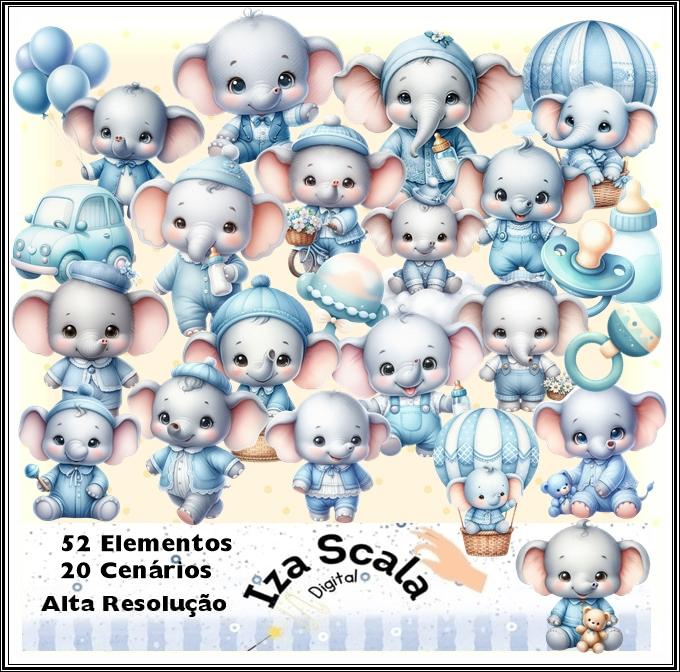 Kit Digital Elefantinho Baby Azul - 3D