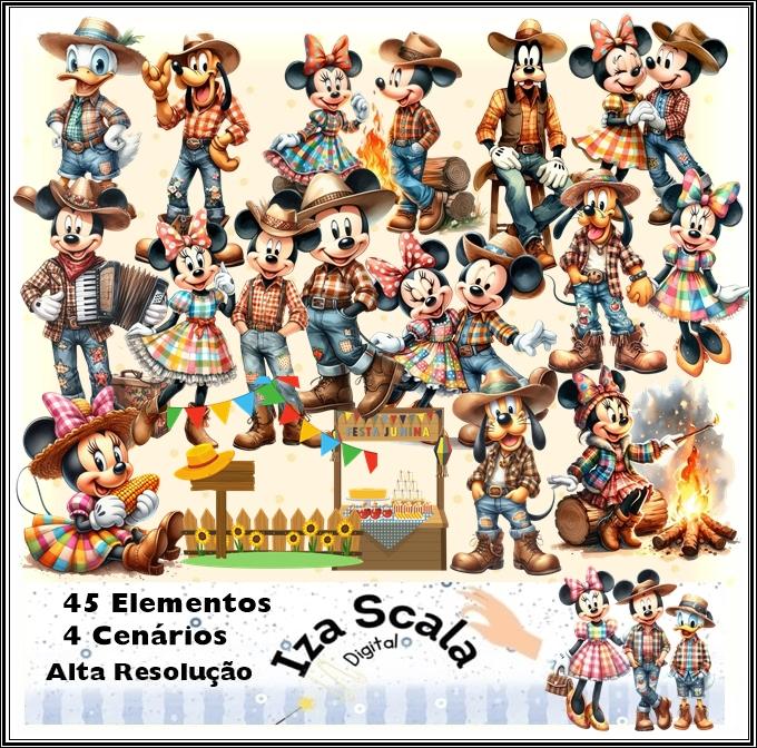 Kit Digital Festa Junina Mickey e Minnie - 3D