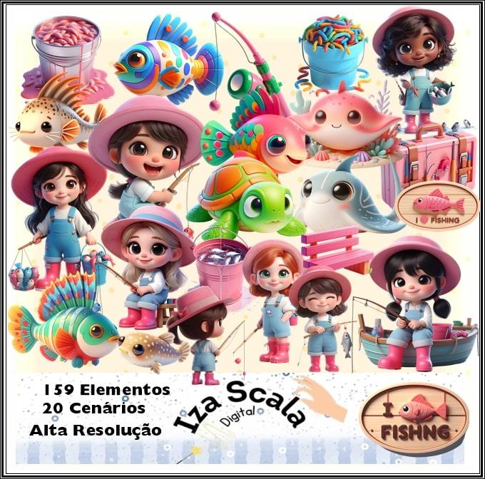 Kit Digital Pescaria Rosa - 3D