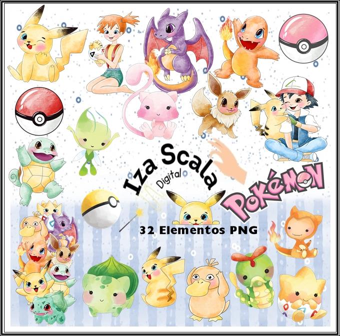 Kit Digital Pokemon Cute Aquarela