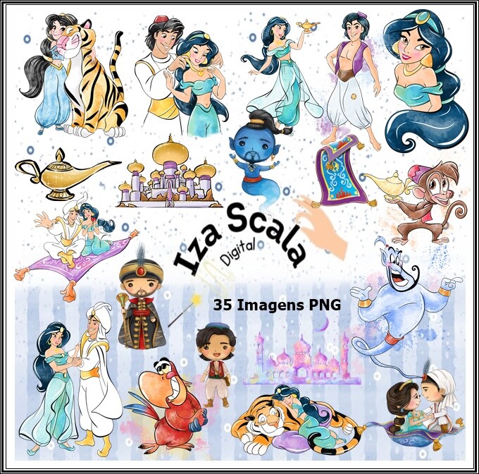Kit Digital Aladdin e Jasmine Aquarela