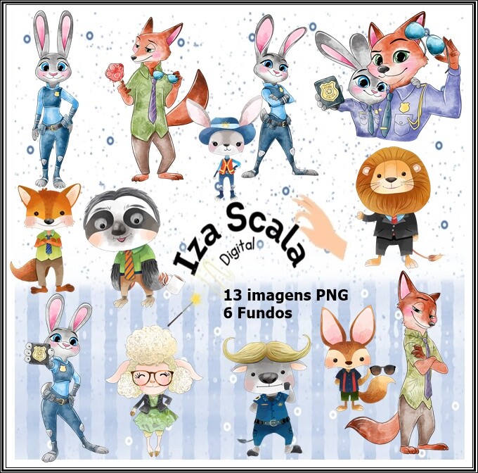 Kit Digital Zootopia Aquarela