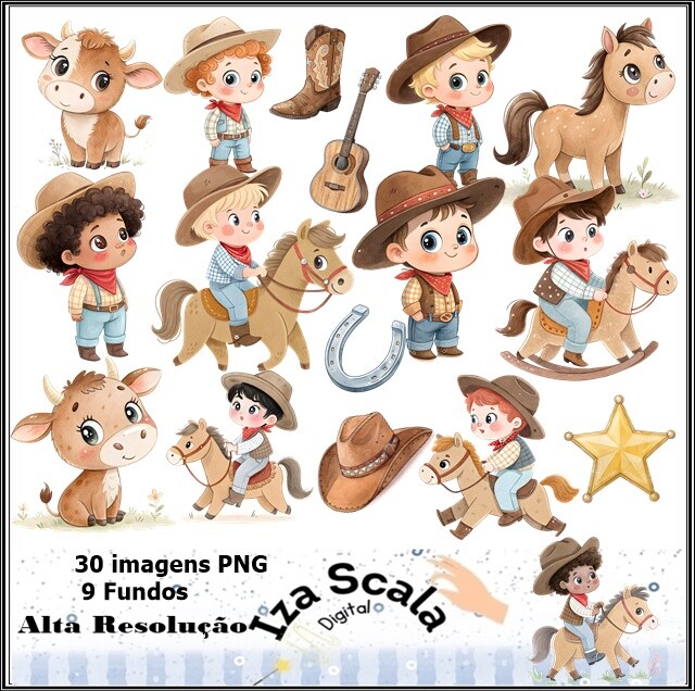Kit Digital Cowboy Aquarela - 3D