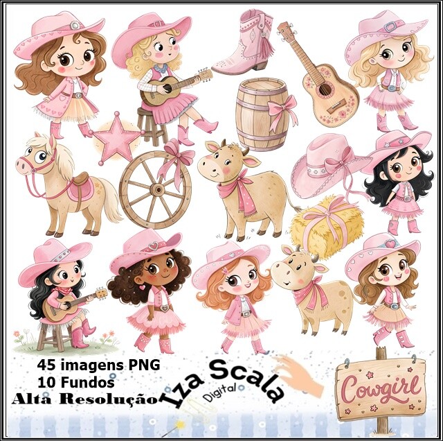 Kit Digital Cowgirl Aquarela - 3D