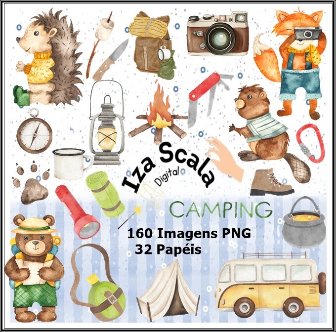 Kit Digital Acampamento Aquarela