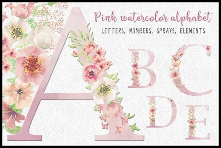 Arquivo Digital Alfabeto Floral Rosa