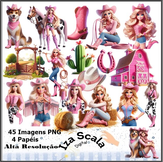 Kit Digital Barbie Boiadeira 3D