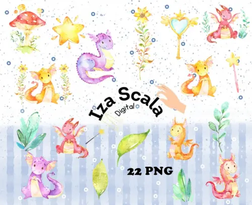 Kit Digital Dragão Aquarela