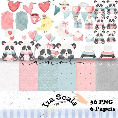 Kit Digital Panda Aquarela