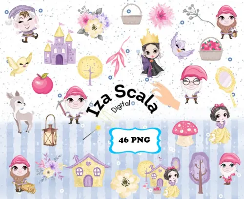 Kit Digital Branca de Neve Aquarela