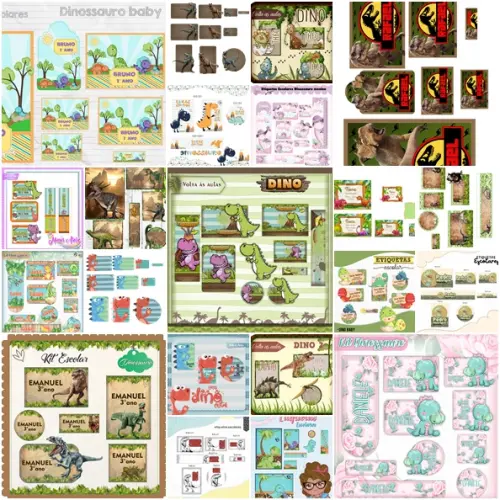 Kit Digital - Etiqueta Escolar Dinossauro